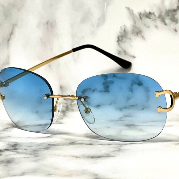 Men Sunglasses Hip Hop Gold‎ Blue Lens Fashion Retro Classic Shades Quevo Lentes - Picture 4 of 5